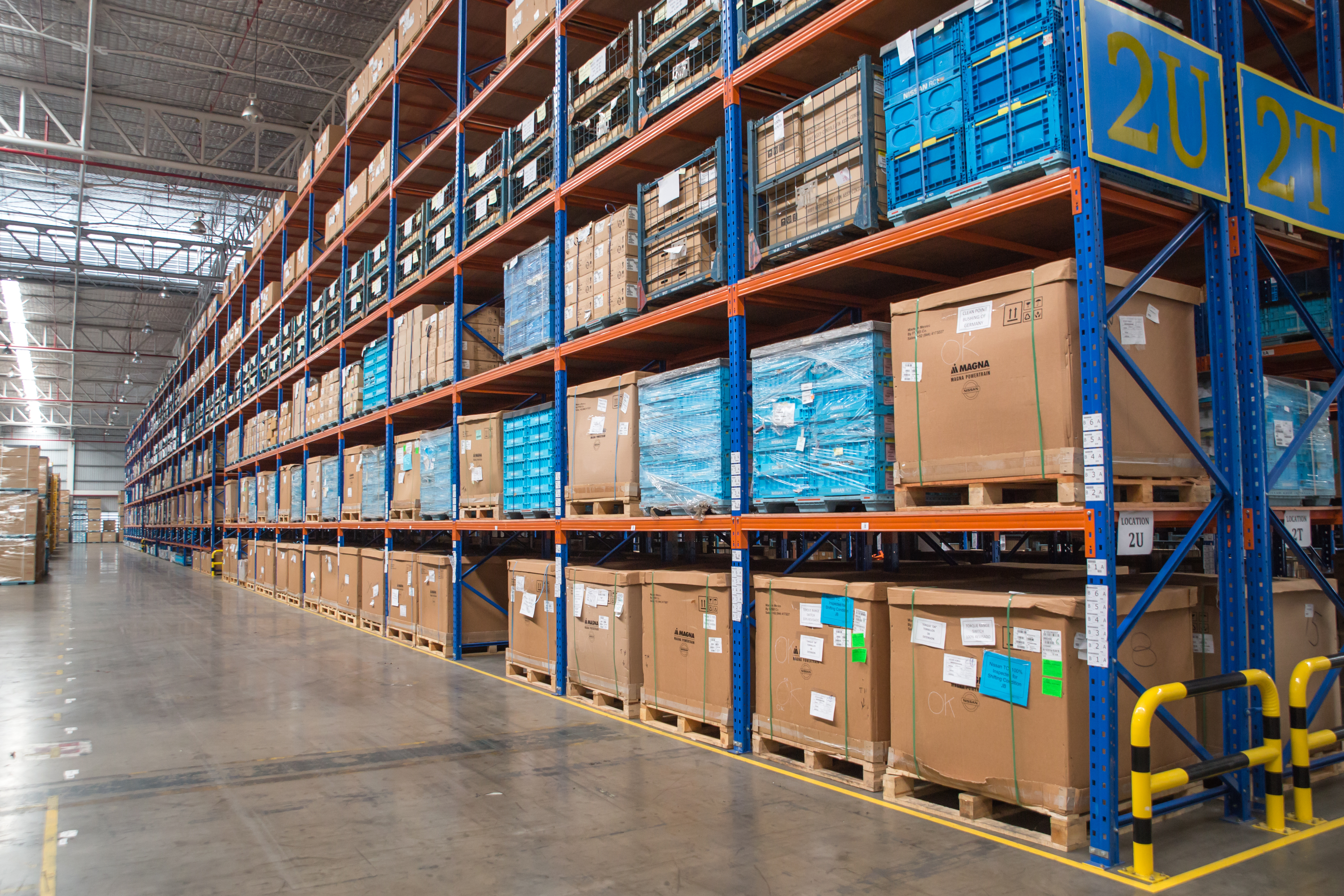 Water detection puck on a warehouse storage floor